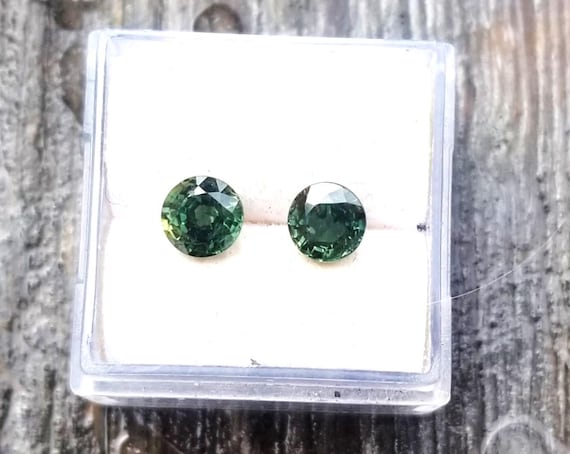 Forest Green Round Sapphire Pair for Earrings Gift for Her , September Gemstone for Women Jewelry, Free Shipping