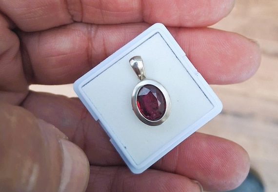 Ruby 14K White Gold Bezel Set Pendant July Birthstone