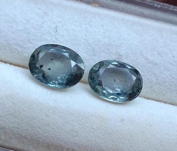 Ceylon Teal Sapphire Pair Oval Shape for Earrings, September Birthstone for Jewelry