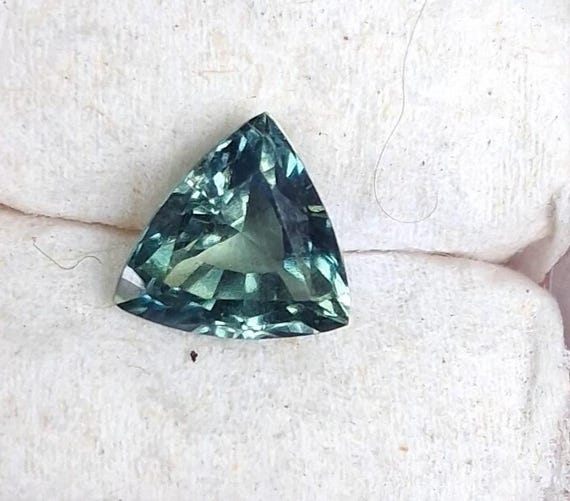 Blue Green Sapphire 7.3 MM Triangle Shape September Gemstone