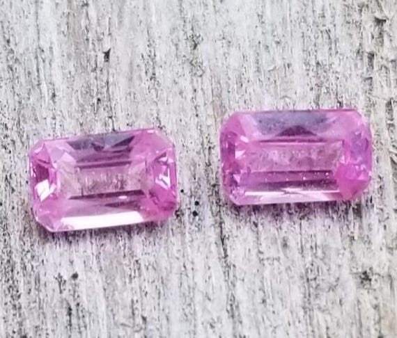 Natural Ceylon Hot Pink Sapphire Emerald Cut Pair For Earrings,