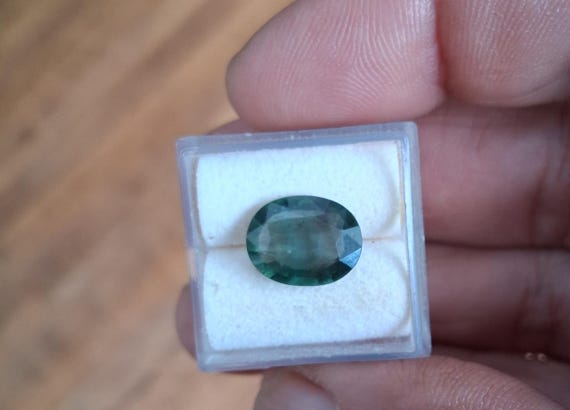 Natural Green Velvet Sapphire Oval September Birthstone 4.02 Carats