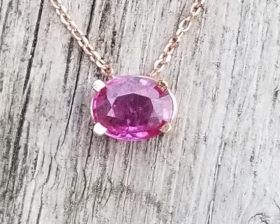 July Birthstone Oval Pink Red Ruby 14K Gold Pendant