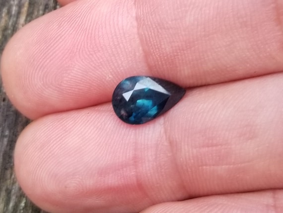 Peacock Australian Sapphire Pendant, September Birthstone, Unique Pear Shape Blue Green Sapphire