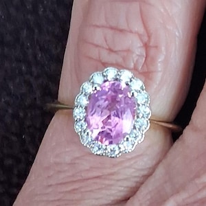 Pink Sapphire Diamond Halo Engagement Ring September Gemstone Jewelry