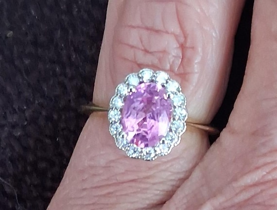 Oval Pink Sapphire Diamond Halo 14k Gold Gemstone Ring
