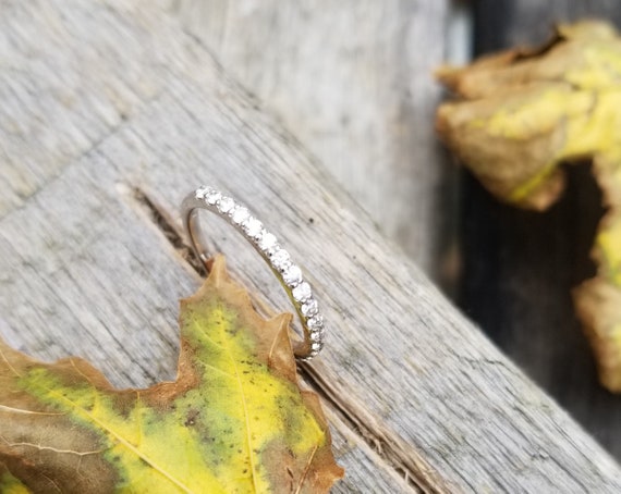 Fine 14k White Gold Diamond Band Ring for Anniversary Wedding Gift for Her, Finger Size 7.5 US , Free Shipping to North America