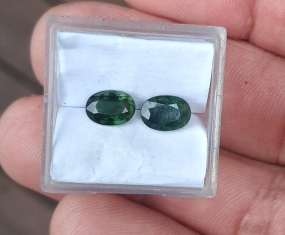 Dark Forest Green Sapphire Pair for Earrings, September Birthstone for Jewelry