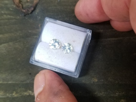 Ceylon Natural White Sapphire Round Pair for Earrings, September Birthstone for Anniversary Gift for Her, Free Shipping to North America