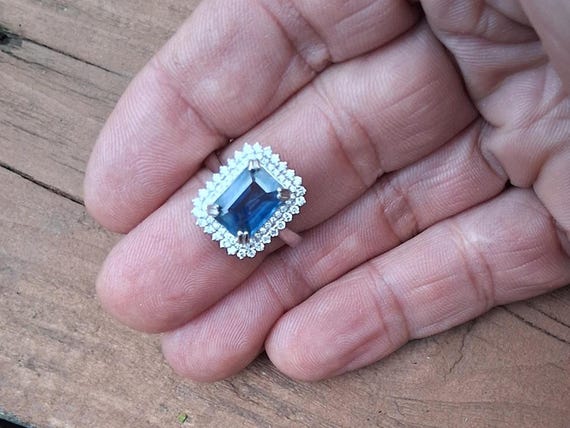 Blue Sapphire Emerald Cut Engagement Ring September Birthstone Jewelry Gift