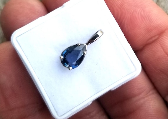 Tear Drop Shape Peacock Sapphire 14k White Gold Pendant for Her, September Birthstone Jewelry Gift, Unique Ceylon Pear Shape Sapphire