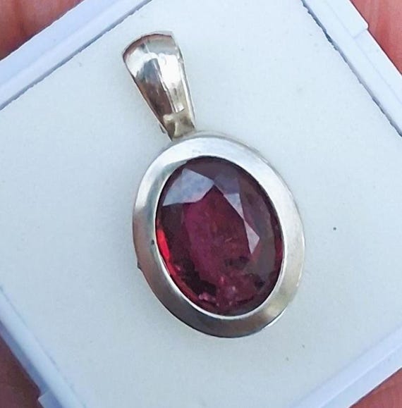 Ruby 14K White Gold Bezel Set Pendant July Birthstone