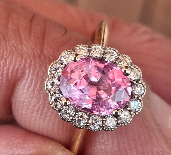 Pink Sapphire Inspired Vintage Engagement Ring Two Tone Gold Ring