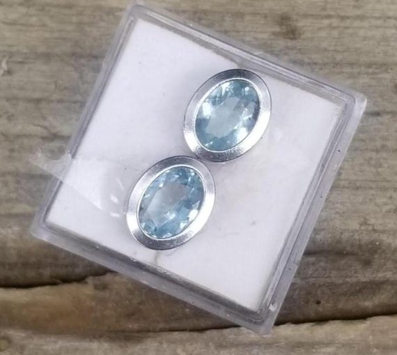 Natural Aquamarine Bezel Set Earrings, Anniversary September Birthstone Jewelry