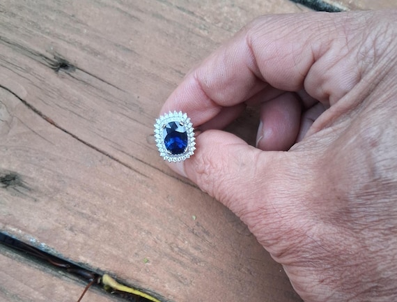 Ceylon Blue Sapphire Diamond Halo Engagement Ring for Anniversary Gift, Free Shipping to USA