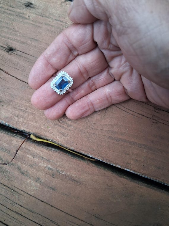 Blue Sapphire Emerald Cut Engagement Ring, September Birthstone for Jewelry Gift , Large Blue Sapphire 3.60 cts