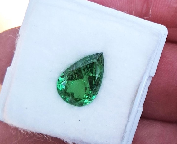 Tsavorite Garnet Pear Shape with Rutile Needles Collector Piece