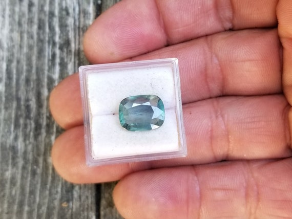 Natural Teal Cushion Sapphire for Anniversary Gift for Her, Free Shipping to United States