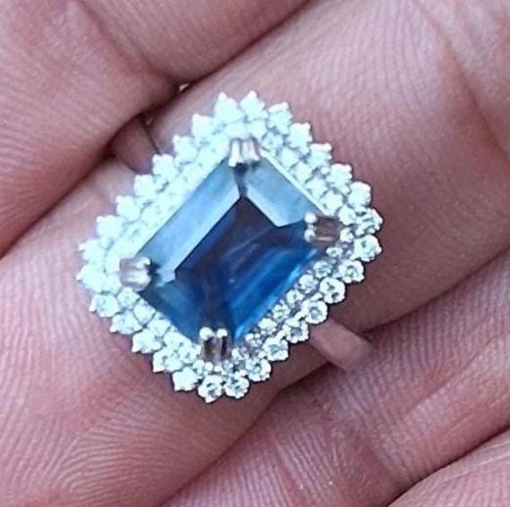 Blue Sapphire Emerald Cut Engagement Ring September Birthstone Jewelry Gift