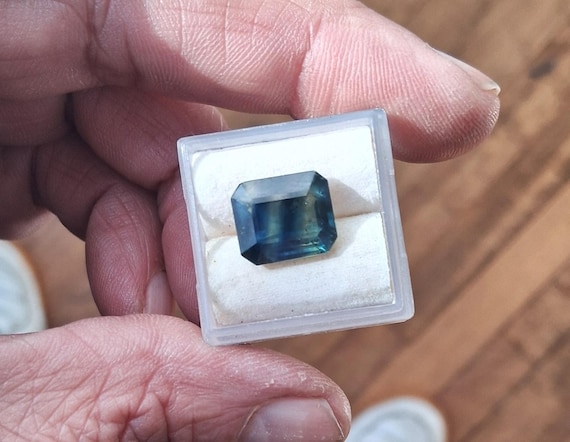 Natural Ceylon Large Parti Color Blue Green Sapphire Emerald Cut Shape Over 5 Carats