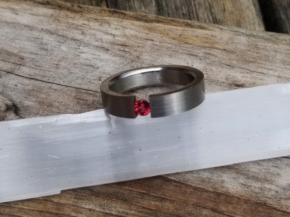 ON HOLD Ruby Tension Setting Ring, Unique Stainle… - image 3