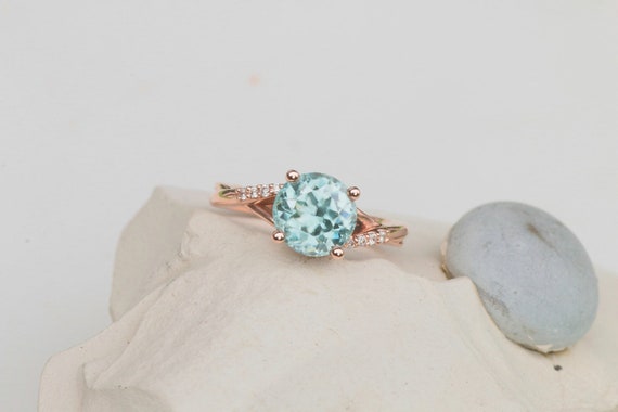 Natural Zircon in 14k Rose Gold Diamond Ring