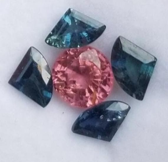 Blue Green Sapphire Fancy Shape, Round Unique Color Spinel Set
