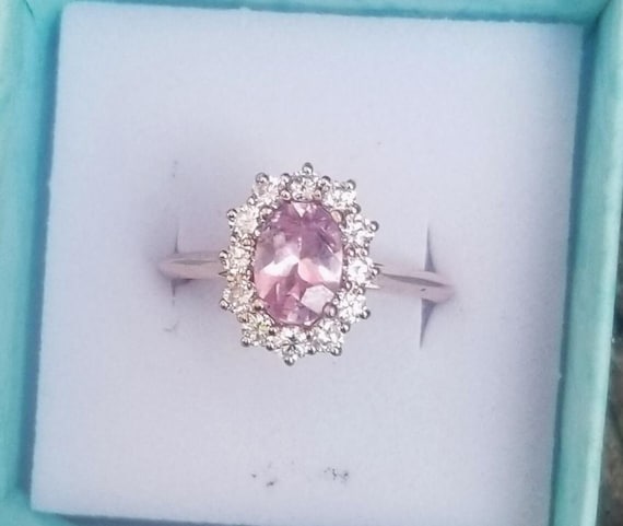 Oval Pink Sapphire Diamond Halo 14k Gold Gemstone Ring