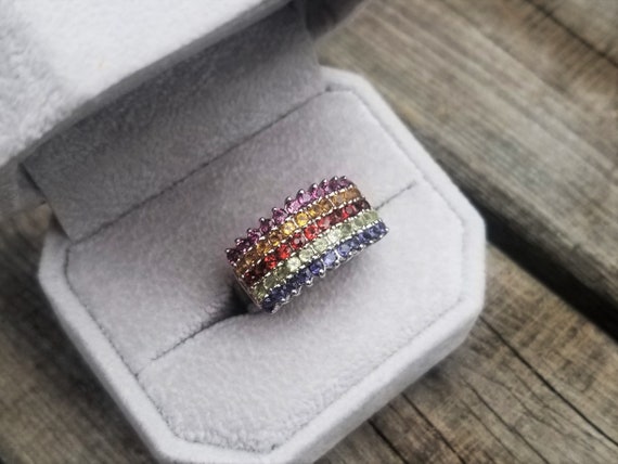 Unique Multicolor Gemstone Sterling Silver Ring