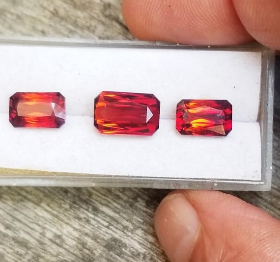 Spessartite Garnet January Birthstone, Radiant Cut Garnet Set for Earrings and Pendant