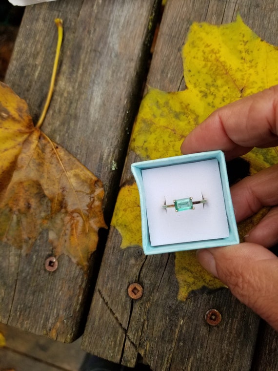 Solitaire Emerald Cut 14K Yellow Gold Ring, May Birthstone Ring for Wedding Anniversary, Free Shipping to United States