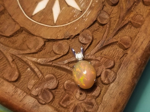 Opal  Pendant October Birthstone Gift for Her 14k Yello Gold