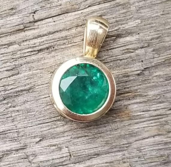 14K Gold Emerald Pendant May Birthstone Jewelry