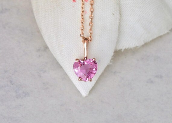 Handmade Heart Pink Sapphire Rose Gold Layering Necklace