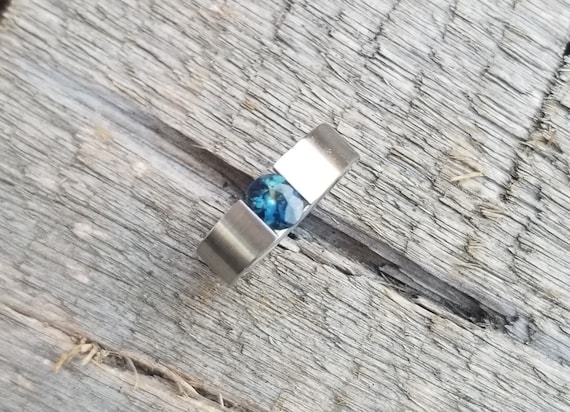 Blue Sapphire Steel Ring Size 5 3/4 US, September Birthstone for Anniversary Gift, Unique Montana Sapphire,  Free Shipping