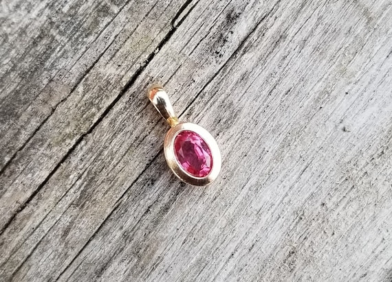 Ruby Pendant 14K Yellow Gold Bezel Set, September Birthstone Anniversary Gift for Her, Free Shipping to USA