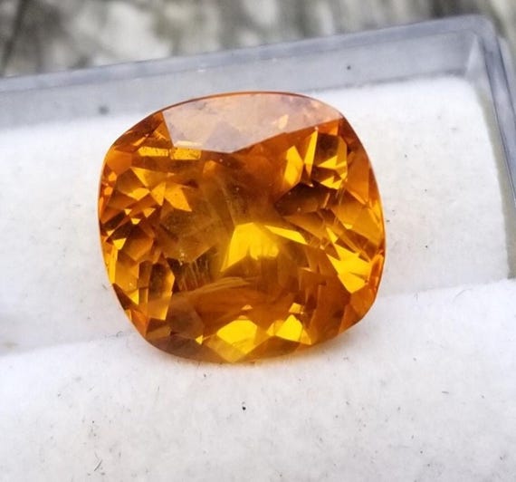 September Gemstone Sapphire Square Cushion Golden Orange 5.68 Carats