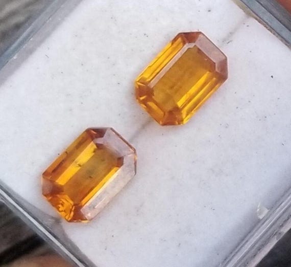 Orange Sapphire Emerald Cut Pair for Earrings, September Birthstone for Jewelry