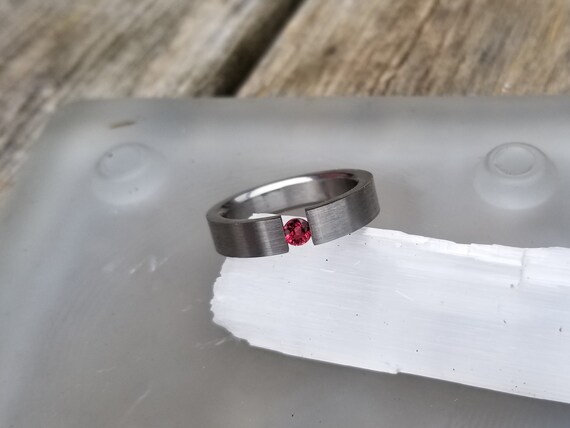 ON HOLD Ruby Tension Setting Ring, Unique Stainle… - image 6