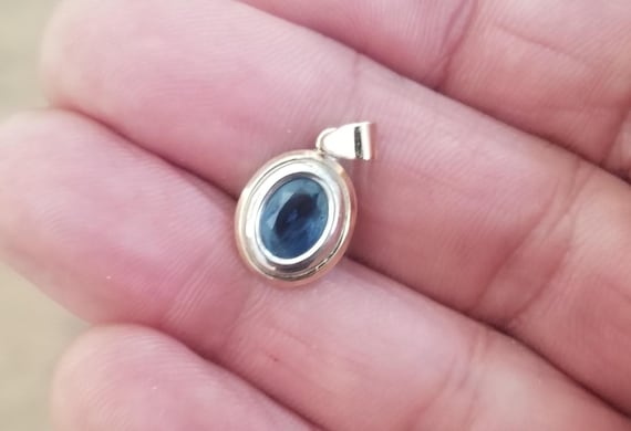 Montana Sapphire  White Yellow 14K Gold Pendant,  Ethical Gemstone Jewelry Gift for Her, Free Shipping to North America