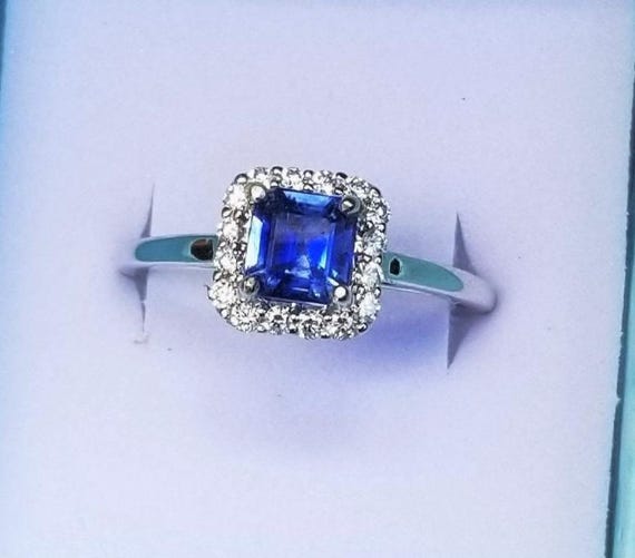 14k White Gold Blue Sapphire Engagement Ring for Bridals