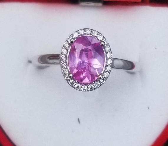 14K White Gold Pink Sapphire 8x6MM Engagement Ring