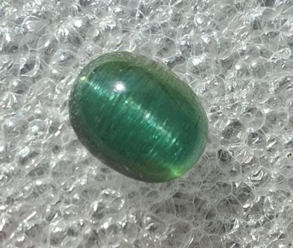 Natural Cat's Eye Cab Oval Green Tourmaline October Birthstone 3.31 Carats