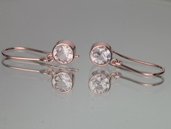 Rose Gold Dangle Earrings with 1.42cct tw Natural White Sapphires