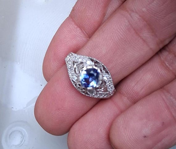 Ceylon Oval Blue Sapphire Sterling Silver Filigree Ring September Birthstone