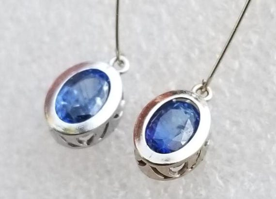 Natural Blue Sapphire Bezel Set Earrings for Anniversary Gift, September Birthstone Jewelry for Her, Free Shipping to North America