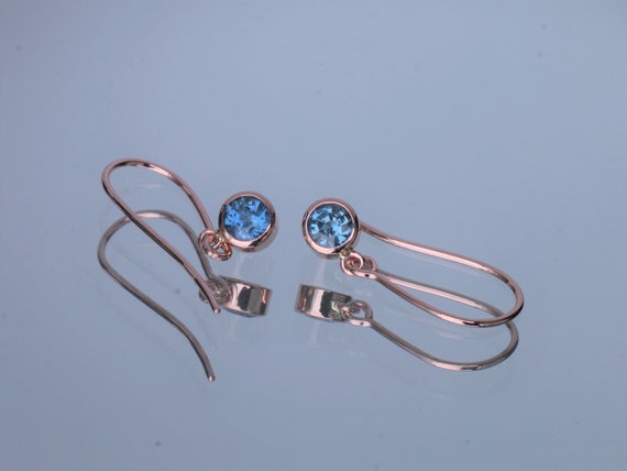 14k Rose Gold Blue Sapphire Dangle Earrings