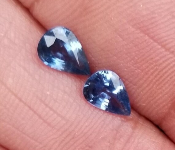 Natural Blue Sapphire Pair 1.55 cts Tear Drop 6.8x4.8 mm September Gemstone