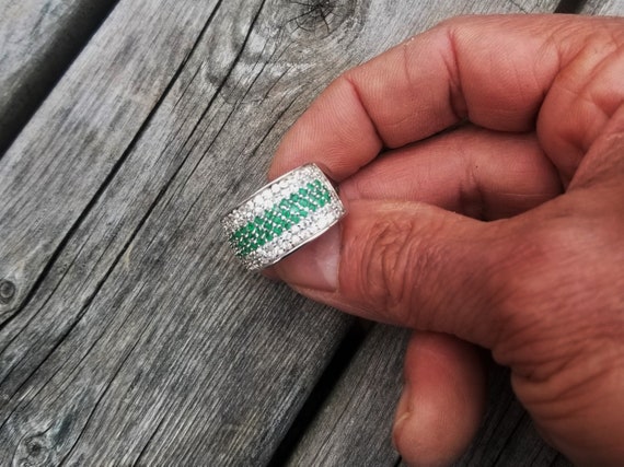 Fine Sterling Silver Emerald Ring with Accent Zirconia