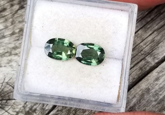 Ceylon Oval Green Sapphire Pair for Earrings Gift, September Birthstone Sapphire Match for Custom Earrings, Free Shipping to North America